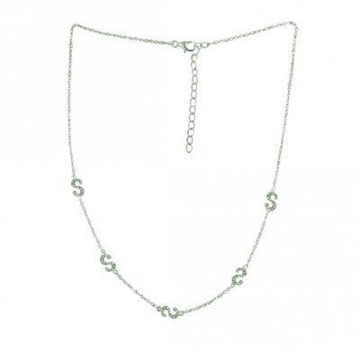 Sterling Silver Necklace Chain with 5 Clear Cubic Zirconia Initial 'S' 16+2"