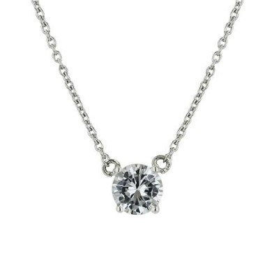 Sterling Silver Necklace 6mm Round Clear Cubic Zirconia with Chain 16+2"