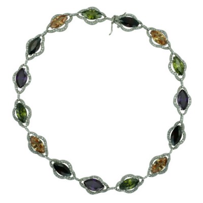 Sterling Silver Necklace Marquis Garnet, Champagne,Amy,Olivine Cubic Zirconia with Cubic Zirconia