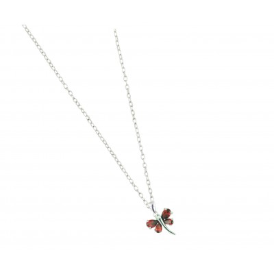 Sterling Silver Necklace 16'' Garnet Cubic Zirconia Dragonfly with 8 Prongs--E-coated/Nickle Free--