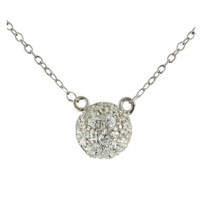 Sterling Silver Necklace 16 In. 8mm Clear Cubic Zirconia Ball--Rhodium Plating/Nickle Free--