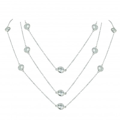 Sterling Silver Necklace Dby 9Pcs Clear Cubic Zirconia Bezel 60"
