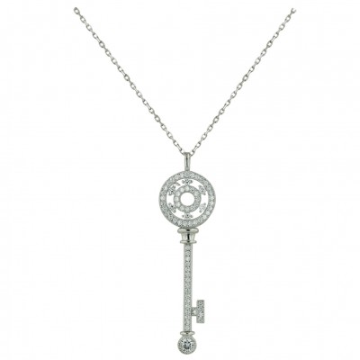 Sterling Silver Necklace Micropave Clear Cubic Zirconia Round Circle Bezel Ke