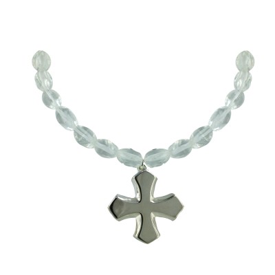 Sterling Silver Necklace 26Pcs Clear Crystal Bead with Sharp Cr