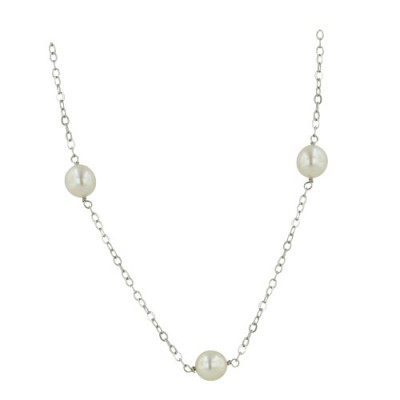 Sterling Silver Necklace 16+2 In. Ext. 5 Station 8-9mm White Freshw
