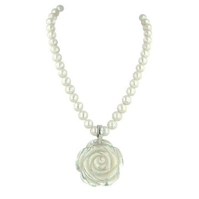 Sterling Silver Necklace 43Pcs White Freshwater Pearl