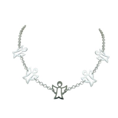Sterling Silver Necklace 18 Inch Rolo Chain with 5 Open Angel-