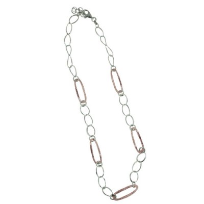 Sterling Silver Necklace with Rose Gold/ Rhodium Plating Links 16 Inches Wit