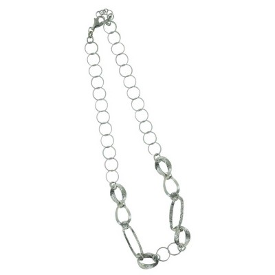 Sterling Silver Necklace with Rhodium Plating 16 Inches with Hammered and Pl
