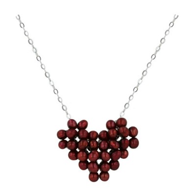 Sterling Silver Necklace 16'' Chain with 20-25mm Red Fresh Water Pearl Heart