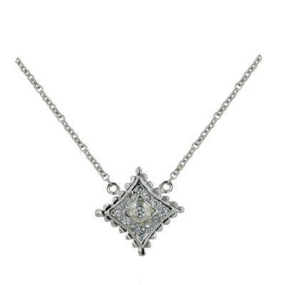 Sterling Silver Necklace Rhombus Motif 14 mm Clear Cubic Zirconia