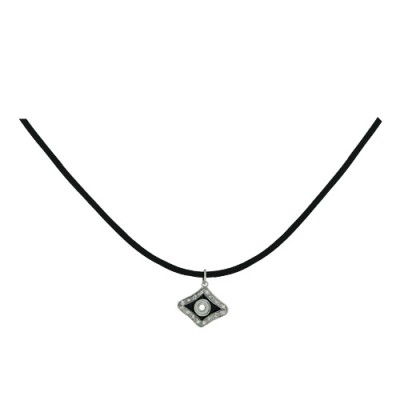 Sterling Silver Necklace Rhombus Eye (3S-868) with Black Enamel with