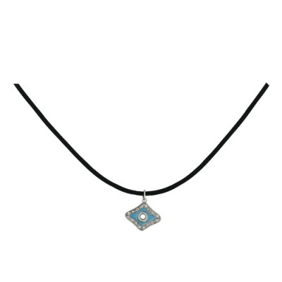 Sterling Silver Necklace Rhombus Eye (3S-868) with Light Blue En