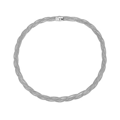 Sterling Silver Necklace 17'' Twisted Net Tubes Rhodium Plating Plating Magnet L