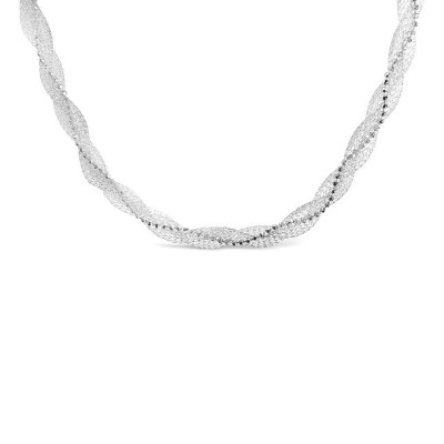 Sterling Silver Necklace Rhodium Plating Net Tube & Ball Chain Twist with Lobster