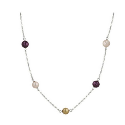 Sterling Silver Necklace Multicolor Color Gold+Olivine+Purple 9 Pcs of 7.