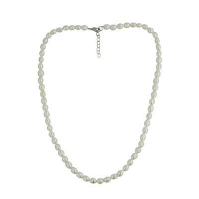 Sterling Silver Necklace 16" with 1" Extension 5.5-6.5mm White Fresh Water Pearl-64