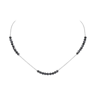 Sterling Silver Necklace 16"+2"Ext. 3 Sections of Swa.Black Crystal