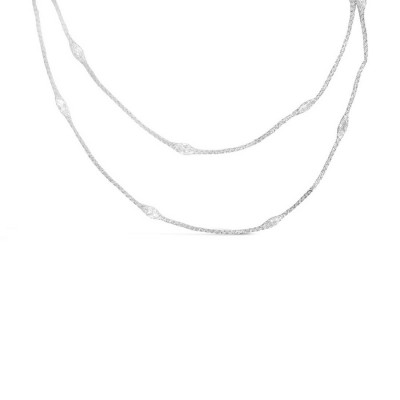 Sterling Silver Necklace 40" Rhodium Plating Net Tube with 18 Pcs Clear Marquis Cubic Zirconia with L