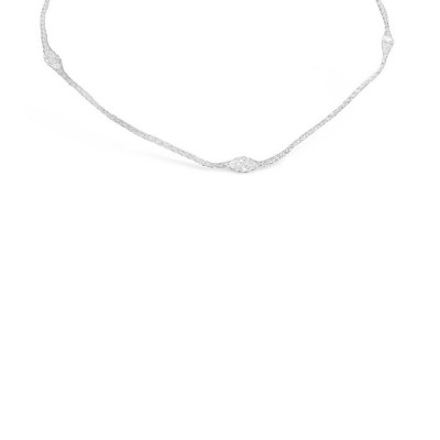 Sterling Silver Necklace 17.5"+1.5" Ext. Rhodium Plating Net Tube with 5 Clear Marquis