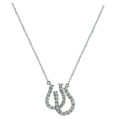 Sterling Silver Necklace Two Horseshoe Paved in Clear Cubic Zirconia