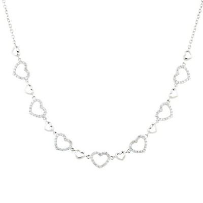 Sterling Silver Necklace Multiple Hearts with Clear Cubic Zirconia