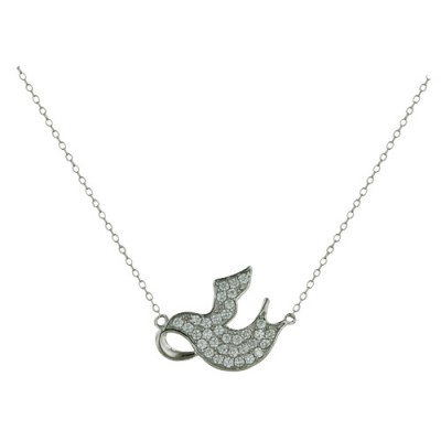Sterling Silver Necklace Cubic Zirconia Pave Dove on Center of Chain