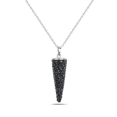 Sterling Silver Pendant 30mm Cone Paved in Jet Black Crystal