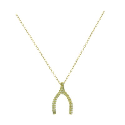 Sterling Silver Necklace Clear Cubic Zirconia Paved Wishbone on 16"+2" Chain