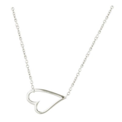 Sterling Silver Necklace Open Plain Silver Heart Sideway