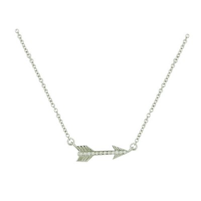 Sterling Silver Necklace Sideway Arrow with Clear Cubic Zirconia
