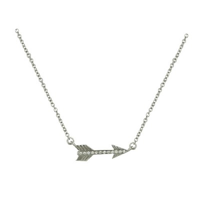 Sterling Silver Necklace Sideway Arrow with Clear Cubic Zirconia