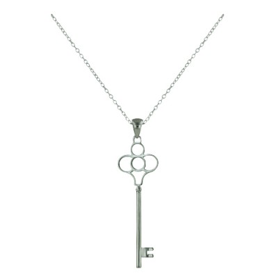 Sterling Silver Necklace 40mm Key Clover Top