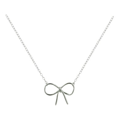 Sterling Silver Necklace Plain Silver Open Bow