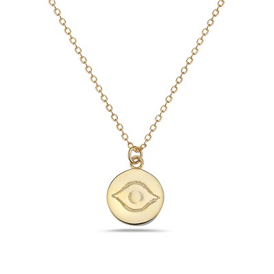 Sterling Silver Necklace Gold Plated Disk with Evil Eye