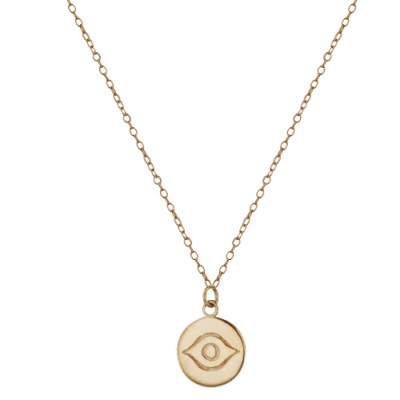 Sterling Silver Necklace Rose Gold Plated Disk with Evil Eye