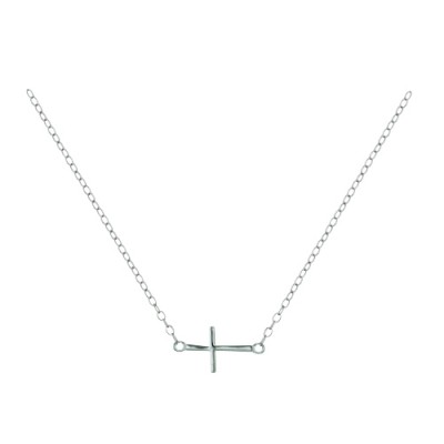 Sterling Silver Necklace 16.5mm Plain Silver Sideway Cross