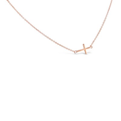 Sterling Silver Necklace 16.5Mm Plain Silver Sideway Cross-Rose
