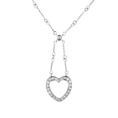Sterling Silver Necklace Paved Open Heart Twisted Link Chain