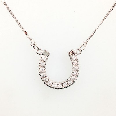 Sterling Silver Necklace Clear Cubic Zirconia Horseshoe on Chain