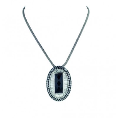 Sterling Silver Necklace 33X45 Oval Baugette Amethyst Cubic Zirconia