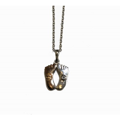 Sterling Silver Necklace 2 Tone Bare Foot with 1Pc Diamond-Rhodium Plating/Nickle Free-