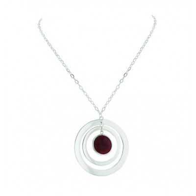Sterling Silver Necklace 2 Plain Hoop Dangle 17mm Carnelian