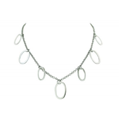 Sterling Silver Necklace 7 Plain Oval Hoops Dangle