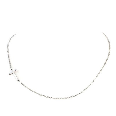 Sterling Silver Necklace Small Sideway Cross Rhodium Plating