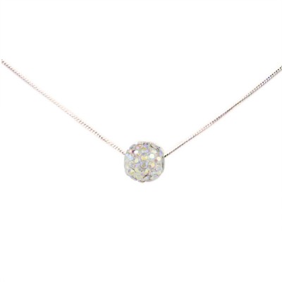 Sterling Silver Necklace AB color Cyrstal Crystal 8 mm Firebll on Chain
