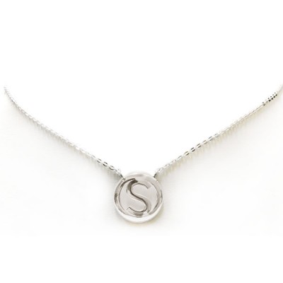 Sterling Silver Necklace 16+2" Plain Circle with Intial 'S'