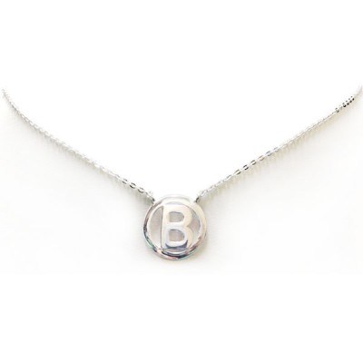 Sterling Silver Necklace 16+2" Plain Circle with Intial 'B'