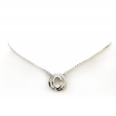Sterling Silver Necklace 16+2" Plain Circle with Intial 'C'