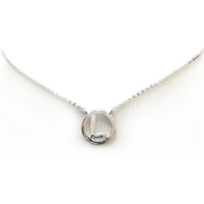 Sterling Silver Necklace 16+2" Plain Circle with Intial 'L'